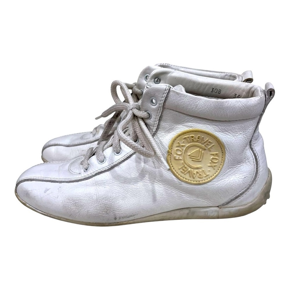 Vintage Travel Fox White Leather High-Top Sneakers 36 - Picture 4 of 10